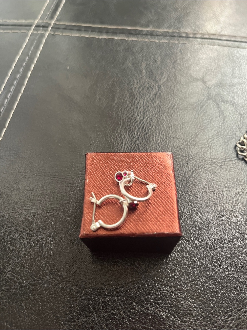 Disney Sterling Silver Hoop Earrings with Red Gemstones